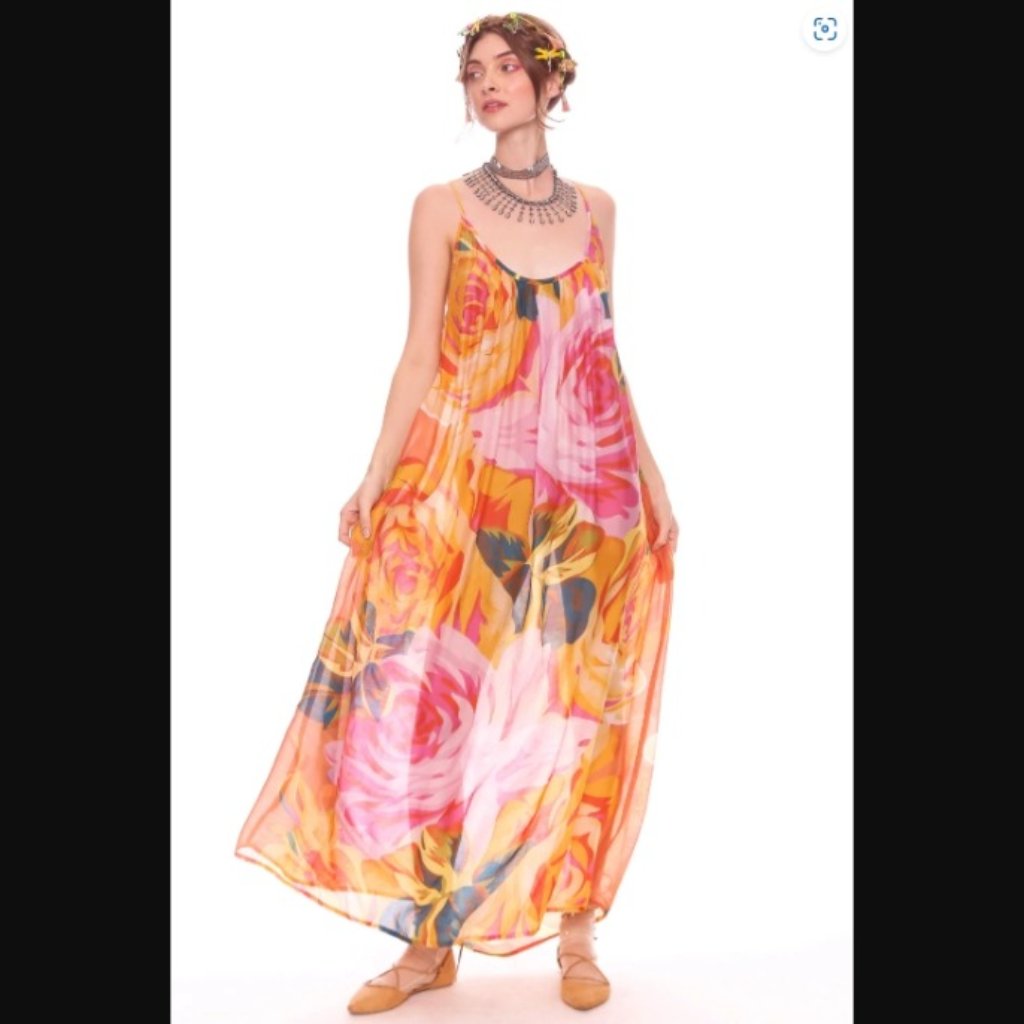 Aratta Exotic Maxi Dress Peach Floral Sz L Nwt